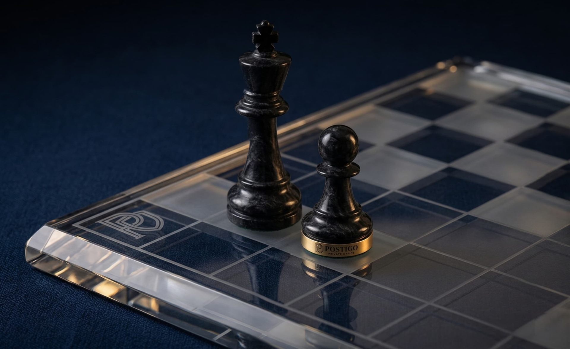 Black marble chess pieces on a glass board, representing wealth shielding and cross-border succession strategy for ultra-high-net-worth families.
