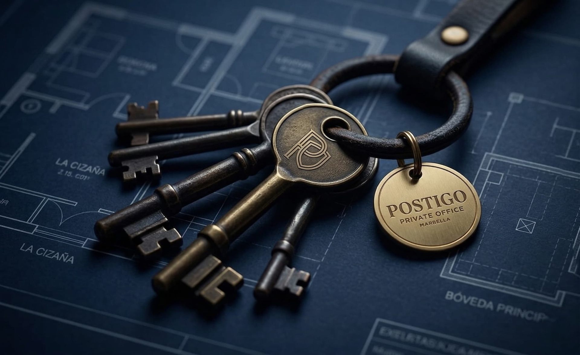 Forged metal keys on an architectural blueprint, representing exclusive off-market property access in the Golden Triangle through institutional mandate.